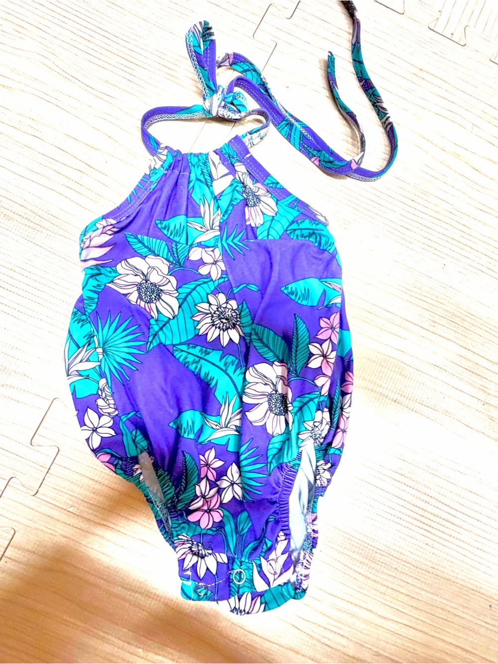 Sweet Honey Hawaiian' Purple Floral Tropical Halter One-Piece Onesie